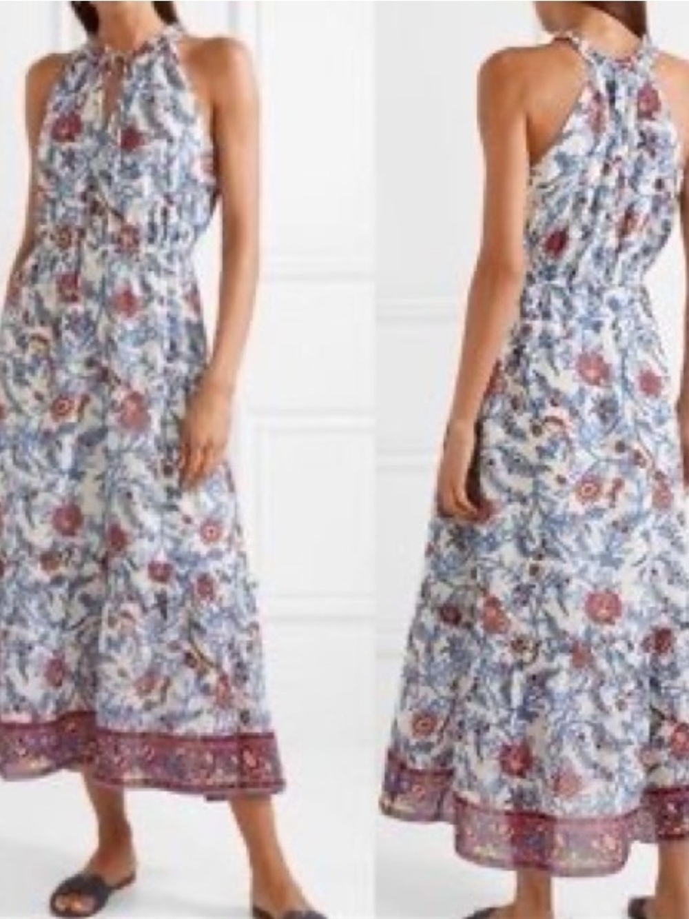 J. Crew Floral Halter Midi Dress in Blue and Pink